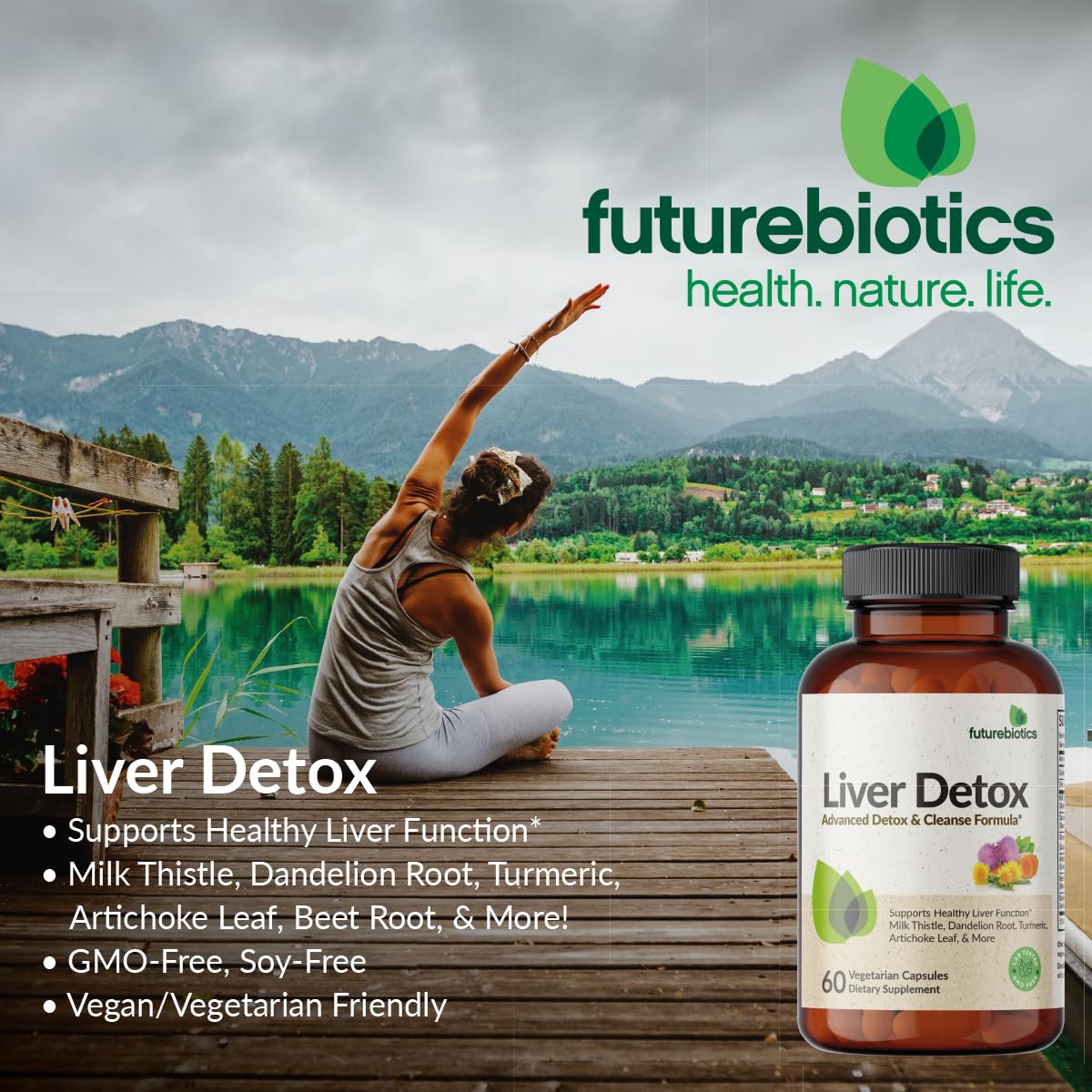 Futurebiotics Liver Detox Advanced Detox & Cleanse Formula Supports Healthy Liver Function with Milk Thistle, Dandelion Root, Turmeric Artichoke Leaf, & More, Non-GMO, 60 Vegetarian Capsules