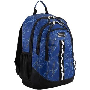 fuel large multipocket unisex backpack with water resistant bottom for class, travel, and outdoors - blue marble