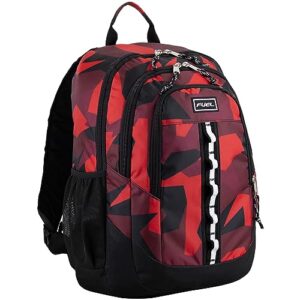 fuel large multipocket unisex backpack with water resistant bottom for class, travel, and outdoors - red camouflage