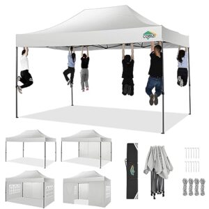 cobizi 10x15 pop up canopy gazebo 3.0, easy up heavy duty canopy with 4 removable sidewalls, high stability, all weather sunshade 100% waterproof outdoor canopy tents, white