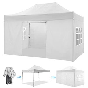 COBIZI 10x15 Pop up Canopy Gazebo 3.0, Easy up Heavy Duty Canopy with 4 Removable Sidewalls, High Stability, All Weather Sunshade 100% Waterproof Outdoor Canopy Tents, White