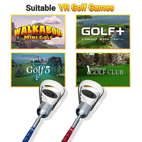 ZHGM VR Golf Club Attachment for Oculus Quest 2/ Meta Quest 2, Aluminum Golf Club Handle Accessory with Realistic Rubber Grip& 2 Straps, 1: 1 Molded Controller Cup, Blue