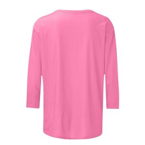 3/4 Sleeve T Shirts for Women Slim Fit Crew Neck Undershirt Womens Plain T-Shirts Tops Solid Color Tee Shirt Pink