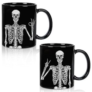 whaline 2pcs halloween mug set 12oz skeleton holiday coffee mugs halloween ceramic drinking mugs for home school office table centerpieces housewarming gift