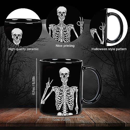 Whaline 2Pcs Halloween Mug Set 12oz Skeleton Holiday Coffee Mugs Halloween Ceramic Drinking Mugs for Home School Office Table Centerpieces Housewarming Gift