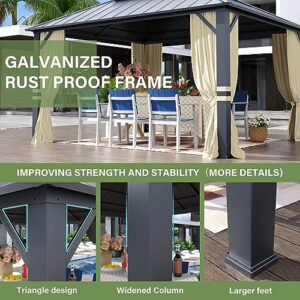 12' x 14' Hardtop Gazebo,Outdoor Galvanized Steel Metal Double Roof Gazebo with Curtains and Netting for Patios,Gardens,Lawns,Cream