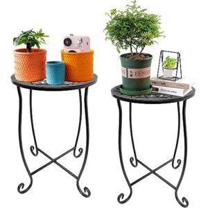 2 pack indoor outdoor side tables, weather resistant metal patio side table, small round outdoor end table side table for patio yard porch balcony garden bedside, plant stand for indoor outdoor
