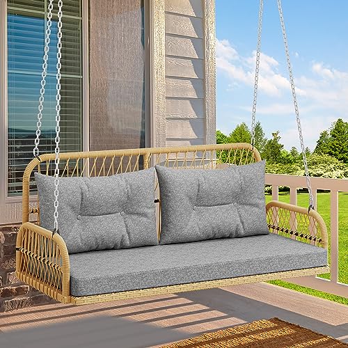 YITAHOME Hanging Porch Swing Rattan Patio Swing Lounge Swing Chair Hammock Chair Cushions 550lbs for Garden, Patio, Balcony, Living Room, Gray