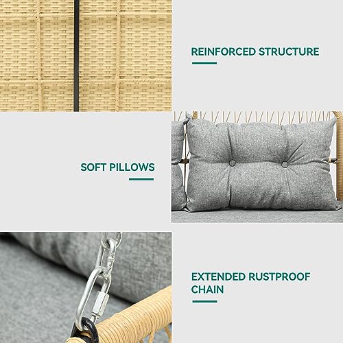 YITAHOME Hanging Porch Swing Rattan Patio Swing Lounge Swing Chair Hammock Chair Cushions 550lbs for Garden, Patio, Balcony, Living Room, Gray