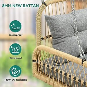 YITAHOME Hanging Porch Swing Rattan Patio Swing Lounge Swing Chair Hammock Chair Cushions 550lbs for Garden, Patio, Balcony, Living Room, Gray