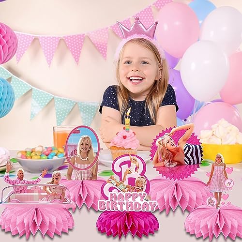 Pink Movie Birthday Party Decorations, 7Pcs Pink Girl Theme Party Centerpieces, Photo Booth Props, Cake Toppers, Party Supplies for Girls and Boys, Baby Show