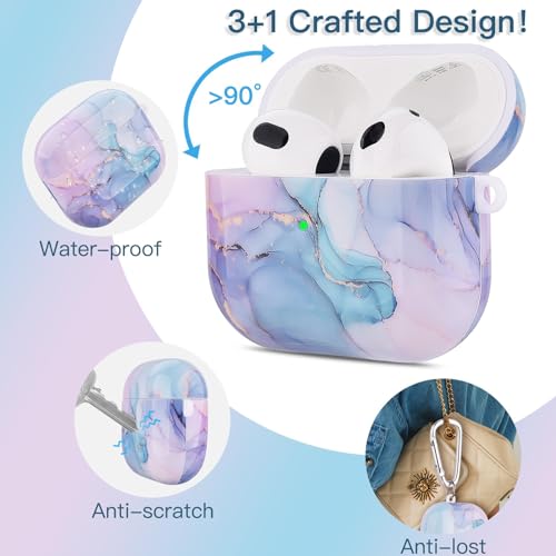 OLEBAND Airpod 3rd Generation Case(2021) with Pattern,Hard Cover,Anti-Slip Case,Compatible for Apple Air pod Case 3rd Gen,for Women and Girls,Watercolor Marble