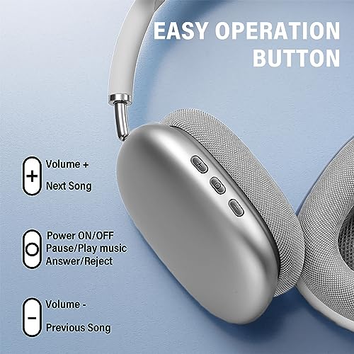 Peakfun Pro Wireless Bluetooth Headphones Active Noise Cancelling Over-Ear Headphones with Microphones, 42 Hours Playtime, HiFi Audio Adjustable Headphones for iPhone/Android/Samsung - Silver