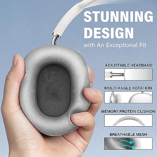 Peakfun Pro Wireless Bluetooth Headphones Active Noise Cancelling Over-Ear Headphones with Microphones, 42 Hours Playtime, HiFi Audio Adjustable Headphones for iPhone/Android/Samsung - Silver