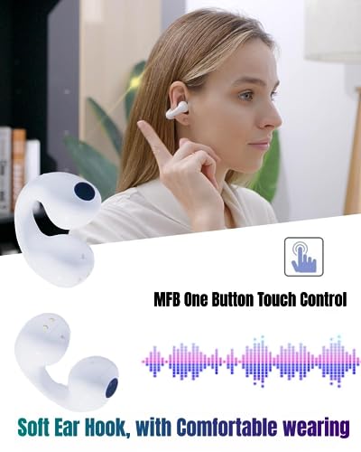 Tayogo Ear Clip Bluetooth Headphones, Open Ear Clip Headphone with Mic/Display, Wireless Ear Clips Ear Buds, Bluetooth V5.3, 80 Hours Playtime with Charging Case for Running, Workout-White