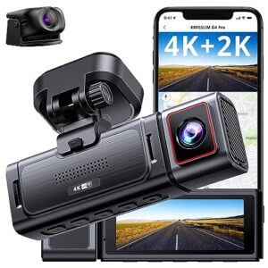 kingslim d4pro dash cam front and rear - 4k + 2k dual car dashcam with wifi gps dash camera, optional inside recording, voice control, type c, support 256gb max