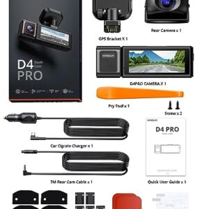 Kingslim D4PRO Dash Cam Front and Rear - 4K + 2K Dual Car Dashcam with WiFi GPS Dash Camera, Optional Inside Recording, Voice Control, Type C, Support 256GB Max