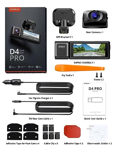 Kingslim D4PRO Dash Cam Front and Rear - 4K + 2K Dual Car Dashcam with WiFi GPS Dash Camera, Optional Inside Recording, Voice Control, Type C, Support 256GB Max