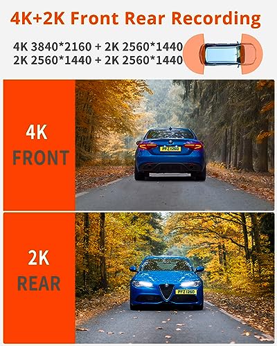 Kingslim D4PRO Dash Cam Front and Rear - 4K + 2K Dual Car Dashcam with WiFi GPS Dash Camera, Optional Inside Recording, Voice Control, Type C, Support 256GB Max