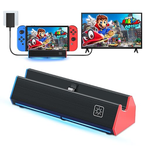 TV Docking Station for Nintendo Switch/Switch OLED,Portable Charging Dock Station Base with LAN PORT/4K HDMI Adapter/USB 2.0 /Type C Port,Replacement for Official Switch Dock (1000Mbps Ethernet Port)