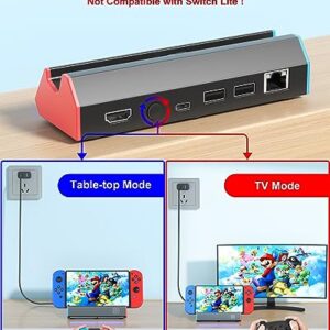 TV Docking Station for Nintendo Switch/Switch OLED,Portable Charging Dock Station Base with LAN PORT/4K HDMI Adapter/USB 2.0 /Type C Port,Replacement for Official Switch Dock (1000Mbps Ethernet Port)