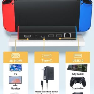 TV Docking Station for Nintendo Switch/Switch OLED,Portable Charging Dock Station Base with LAN PORT/4K HDMI Adapter/USB 2.0 /Type C Port,Replacement for Official Switch Dock (1000Mbps Ethernet Port)