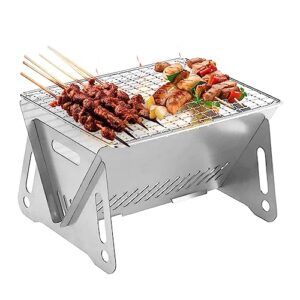 Mini BBQ Grill, Portable Charcoal Grill, Small Barbecue Grill for Camping Patio Outdoor, Indoor Table Top Folding Grills, Stainless Steel Roast Stove for Beach, Backpacking, Hiking, Traveling.