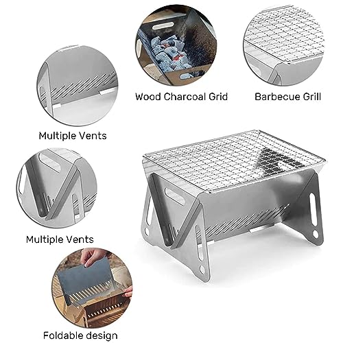 Mini BBQ Grill, Portable Charcoal Grill, Small Barbecue Grill for Camping Patio Outdoor, Indoor Table Top Folding Grills, Stainless Steel Roast Stove for Beach, Backpacking, Hiking, Traveling.