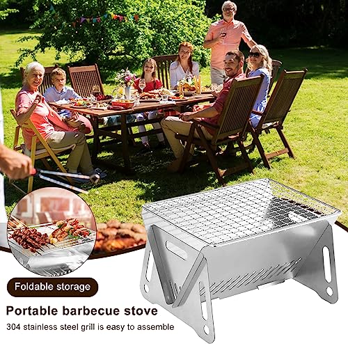 Mini BBQ Grill, Portable Charcoal Grill, Small Barbecue Grill for Camping Patio Outdoor, Indoor Table Top Folding Grills, Stainless Steel Roast Stove for Beach, Backpacking, Hiking, Traveling.