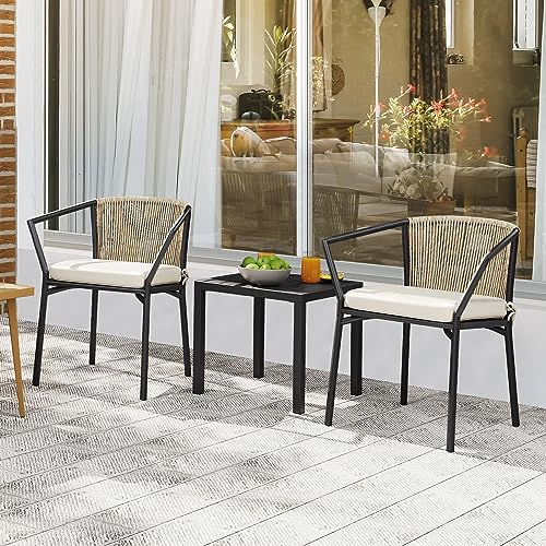 YITAHOME Wicker 3-Piece Outdoor Bistro Set, All-Weather Patio Conversation Set with Stackable Chairs & Table, Outdoor Sectional Furniture Set for Balcony, Backyard, Pool, Porch, Deck - Beige