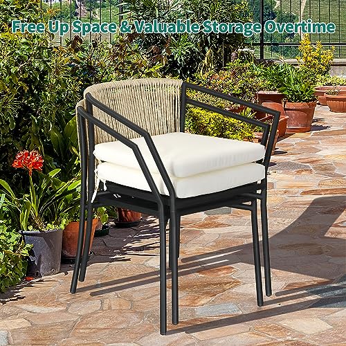 YITAHOME Wicker 3-Piece Outdoor Bistro Set, All-Weather Patio Conversation Set with Stackable Chairs & Table, Outdoor Sectional Furniture Set for Balcony, Backyard, Pool, Porch, Deck - Beige