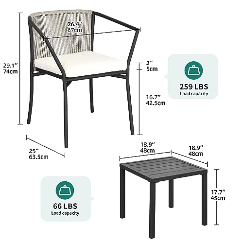 YITAHOME Wicker 3-Piece Outdoor Bistro Set, All-Weather Patio Conversation Set with Stackable Chairs & Table, Outdoor Sectional Furniture Set for Balcony, Backyard, Pool, Porch, Deck - Grayish White