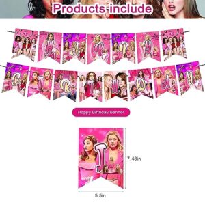 Mean Girls Theme Birthday Party Decorations, Mean Girls Party Supply Set for Kids with 1 Happy Birthday Banner, 12 Cupcake Toppers,18 Balloons for Mean Girls Party Decorations