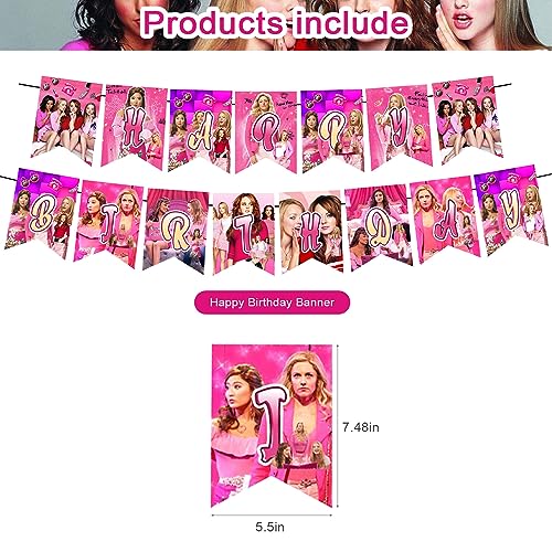 Mean Girls Theme Birthday Party Decorations, Mean Girls Party Supply Set for Kids with 1 Happy Birthday Banner, 12 Cupcake Toppers,18 Balloons for Mean Girls Party Decorations