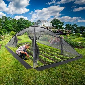yitahome 12x9ft pond net pond cover dome balcony koi ponds covers with 3 zipper doors and storage bags, fish pond leaf netting cover dome net