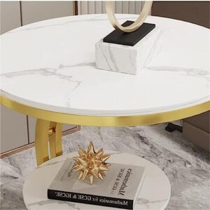 Modern Round Side Table w/Marble Top and Storage Shelf 2 Tier Couch End Table Pedestal Table 20 Inch C-Shaped Snack Coffee Table Display for Living Room Bedroom