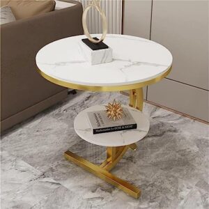 Modern Round Side Table w/Marble Top and Storage Shelf 2 Tier Couch End Table Pedestal Table 20 Inch C-Shaped Snack Coffee Table Display for Living Room Bedroom