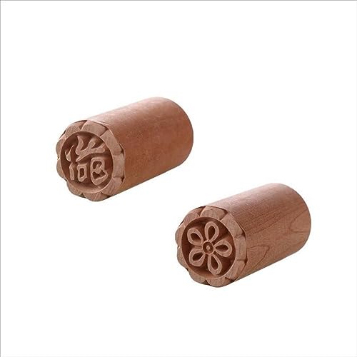 2 Pcs Wooden Mooncake Stamps Hand Pressure Cake Maker Mold Traditional Chinese Moon Cake Stamps Manual Round Wooden Dessert Seal