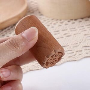 2 Pcs Wooden Mooncake Stamps Hand Pressure Cake Maker Mold Traditional Chinese Moon Cake Stamps Manual Round Wooden Dessert Seal