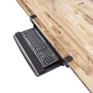 eho clamp-on retractable adjustable keyboard tray, under desk ergonomic keyboard tray - easy tool-free install - small with wrist rest for enhanced typing comfort, space-saving, surface 20" x 11.5"