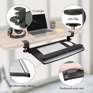 EHO Clamp-On Retractable Adjustable Keyboard Tray, Under Desk Ergonomic Keyboard Tray - Easy Tool-Free Install - Small with Wrist Rest for Enhanced Typing Comfort, Space-Saving, Surface 20" x 11.5"