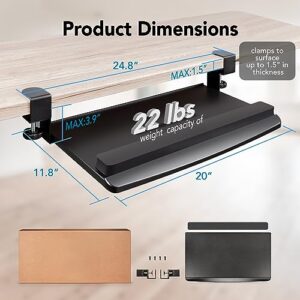 EHO Clamp-On Retractable Adjustable Keyboard Tray, Under Desk Ergonomic Keyboard Tray - Easy Tool-Free Install - Small with Wrist Rest for Enhanced Typing Comfort, Space-Saving, Surface 20" x 11.5"