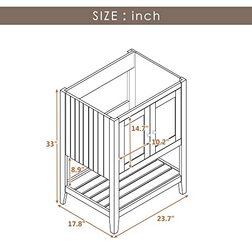 EMKK 24" Under Sink Storage Cabinet with 2 Doors and Open Shelf, PedestalSink Bathroom Vanity, Space Saver Organizer, White