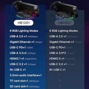 JSAUX RGB Docking Station for Steam Deck & ROG Ally, 8-in-1 Steam Deck Dock with HDMI 2.0 4K@60Hz, Gigabit Ethernet, USB-C 3.0, Dual USB-A 3.0, USB 2.0 and 100W USB-C Charging Port-HB0801(Black)