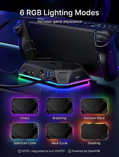 JSAUX RGB Docking Station for Steam Deck & ROG Ally, 8-in-1 Steam Deck Dock with HDMI 2.0 4K@60Hz, Gigabit Ethernet, USB-C 3.0, Dual USB-A 3.0, USB 2.0 and 100W USB-C Charging Port-HB0801(Black)