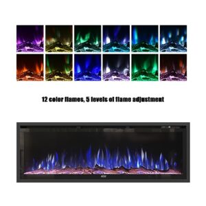 Clihome 50in Electric Fireplace Luxury Fire Places Electric Fireplace Inserts Electric Fireplace Heater Fireplace Decor Fireplace Heater with Timer, Remote Control, Adjustable Flame Color