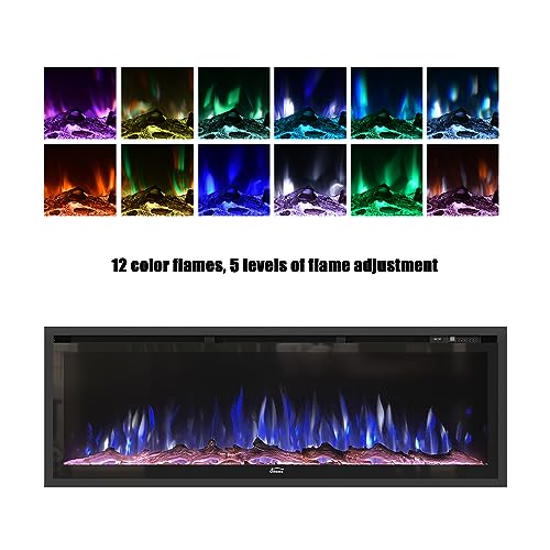 Clihome 50in Electric Fireplace Luxury Fire Places Electric Fireplace Inserts Electric Fireplace Heater Fireplace Decor Fireplace Heater with Timer, Remote Control, Adjustable Flame Color