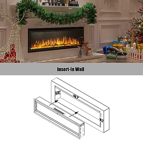 Clihome 50in Electric Fireplace Luxury Fire Places Electric Fireplace Inserts Electric Fireplace Heater Fireplace Decor Fireplace Heater with Timer, Remote Control, Adjustable Flame Color