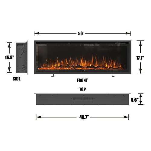 Clihome 50in Electric Fireplace Luxury Fire Places Electric Fireplace Inserts Electric Fireplace Heater Fireplace Decor Fireplace Heater with Timer, Remote Control, Adjustable Flame Color