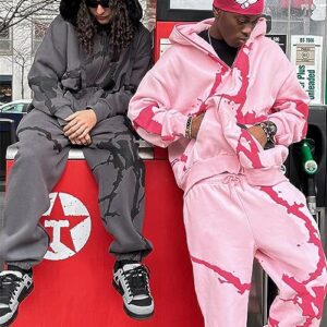 Soosuihoo Pink Spider Full Zip Hoodie Y2k Rhinestone Skull Streetwear Skeleton Hoodies Goth Grunge Oversized Jacket (L,Brown)